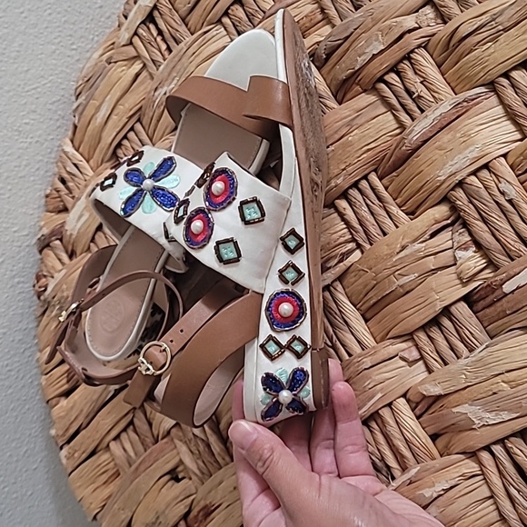 🥀 TORY BURCH ESTELLA EMBELLISHED SHORT HEELS SANDALS. - Picture 8 of 16